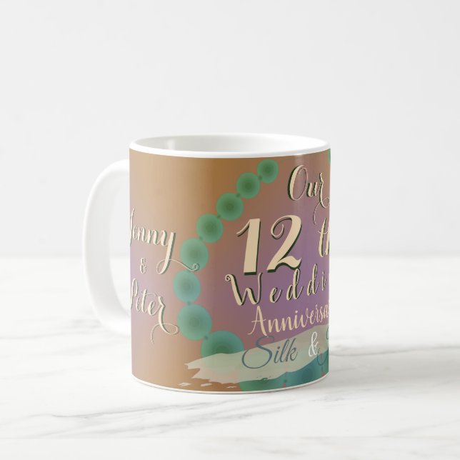 12e anniversaire du Mariage Mug à café en soie et  (Devant gauche)