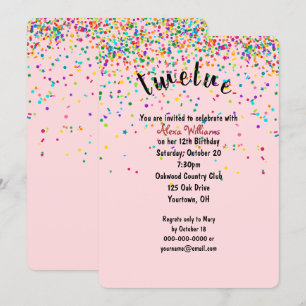 12e anniversaire Fête confetti Invitation