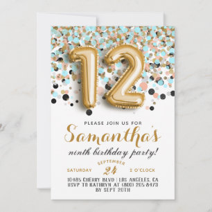 12e anniversaire Invitation Confetti