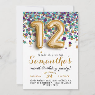 12e anniversaire Invitation Confetti