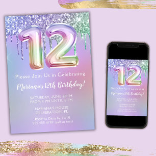 12e anniversaire Invitation fête rose violet Parti