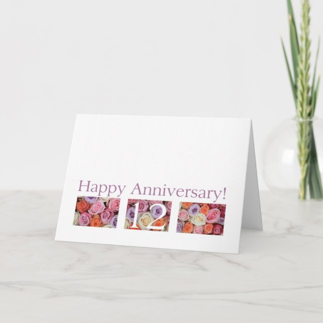 12e anniversaire Mariage Carte pastel roses (Devant)