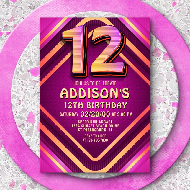 12e anniversaire Neon Invitation (Créateur téléchargé)