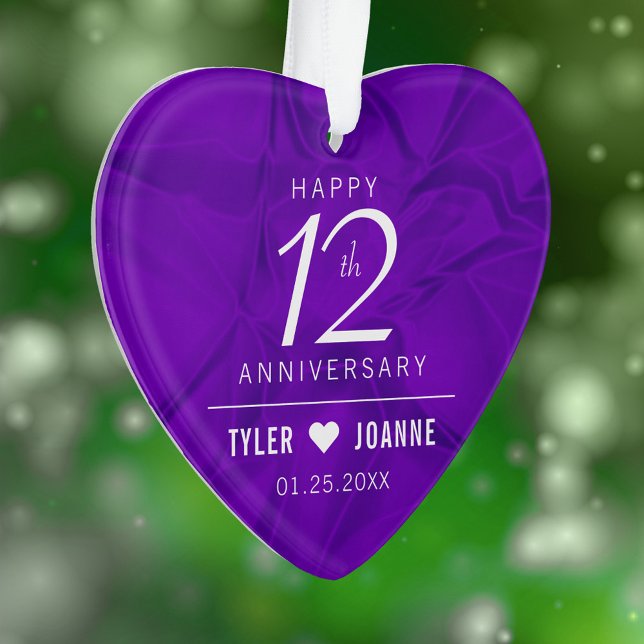 12ème anniversaire de l'élégant Mariage de soie (Elegant 12th Silk Wedding Anniversary Acrylic Ornament Cover Photo.)