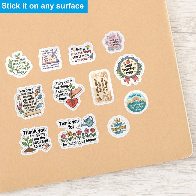 (12pcs) Autocollants de reconnaissance de professe (Teach Love Inspire Sunflower teacher inspirational quotes cute lettering Sticker)