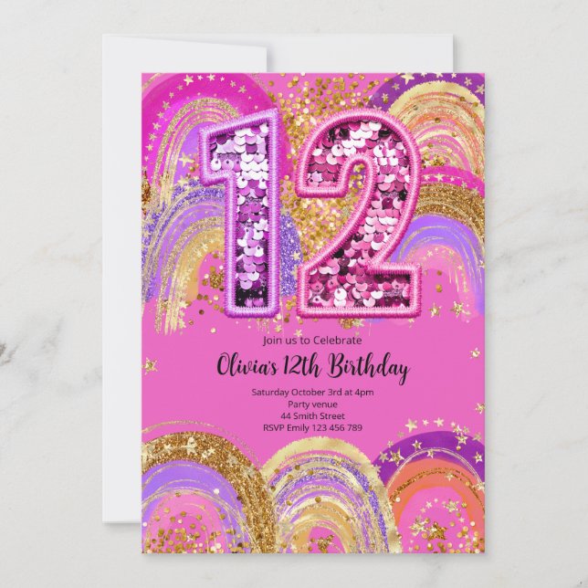 12th Birthday Girls Invitation (Devant)