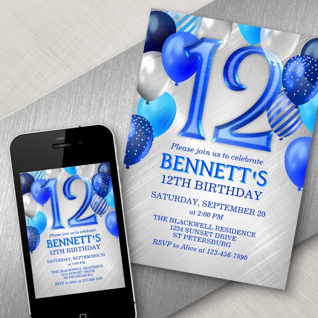 12th Boys Blue Birthday Invitation (Créateur téléchargé)