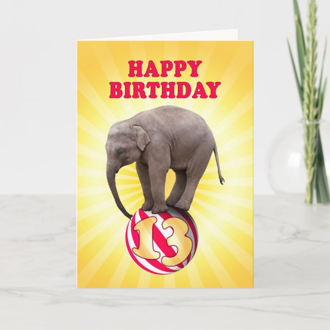13 ans, une carte d'anniversaire d'éléphants heure (Devant)