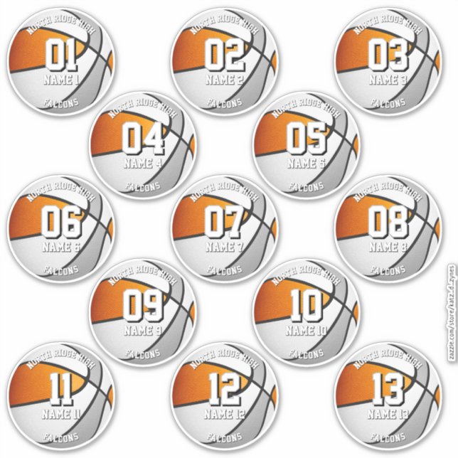 13 autocollants de basketball couleurs de l'équipe (Devant)