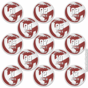13 autocollants de volley-ball bordeaux un pour ch
