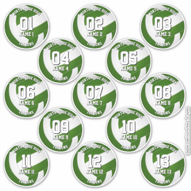 13 green volleyball stickers one for each athlete (Devant)