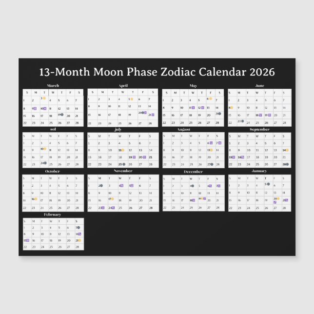 13-Month Moon Phase Zodiac 2026 Calendar (Devant)