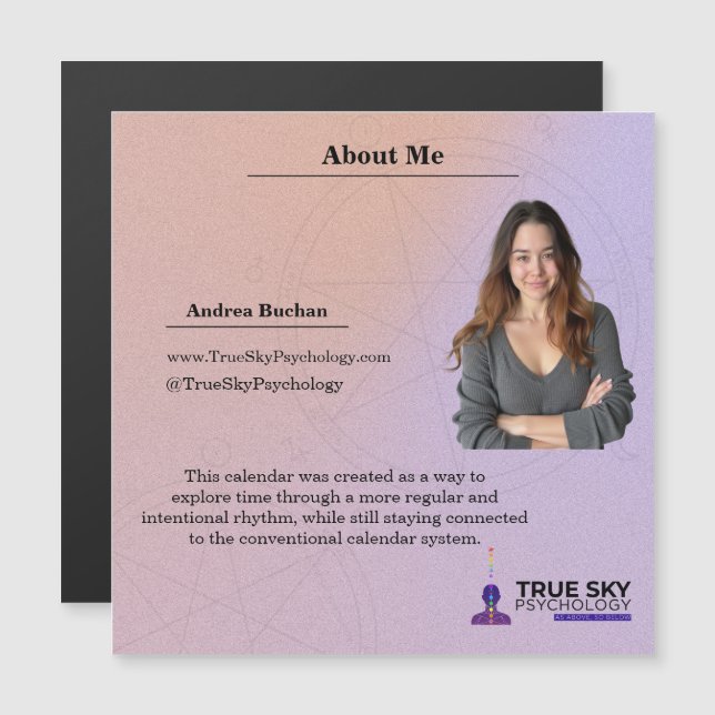 13-Month Moon Phase Zodiac About Calendar (Devant / Derrière)