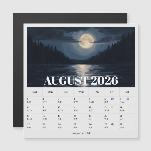 13-Month Moon Phase Zodiac august Calendar (Devant / Derrière)