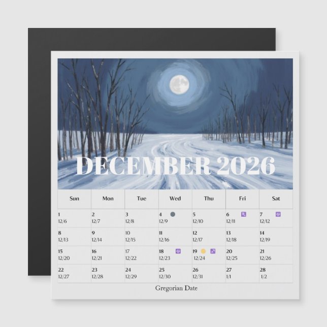 13-Month Moon Phase Zodiac december Calendar (Devant / Derrière)