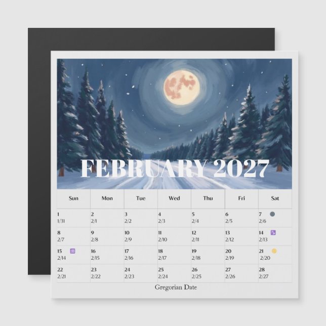 13-Month Moon Phase Zodiac february Calendar (Devant / Derrière)