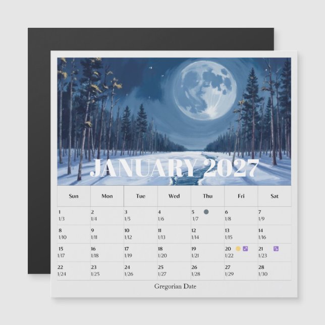13-Month Moon Phase Zodiac january Calendar (Devant / Derrière)