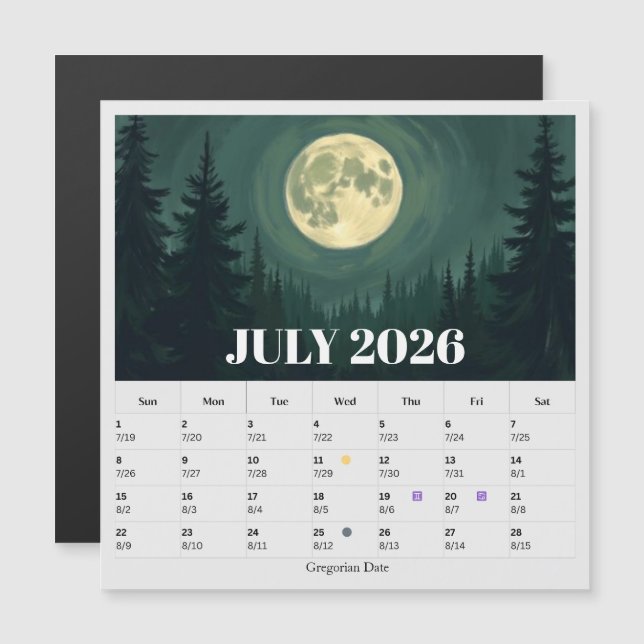 13-Month Moon Phase Zodiac july Calendar (Devant / Derrière)