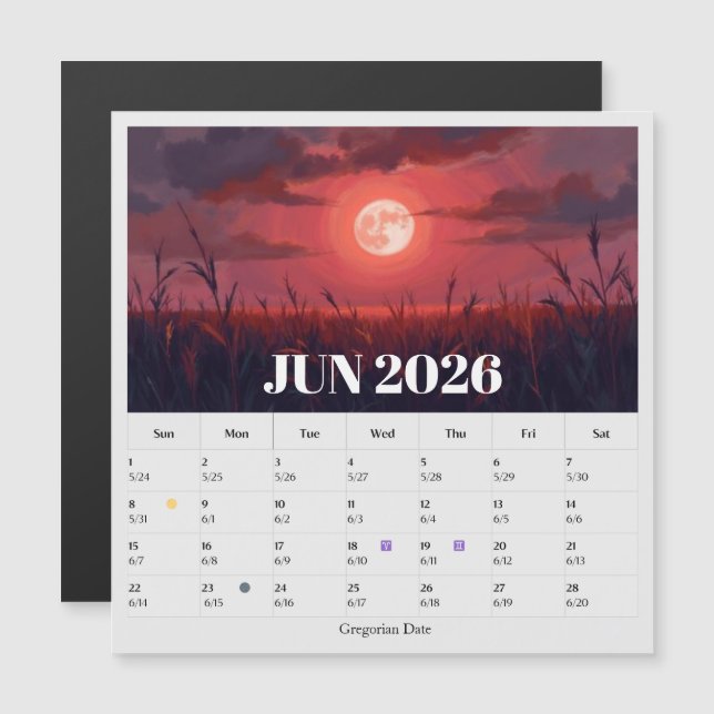 13-Month Moon Phase Zodiac jun Calendar (Devant / Derrière)