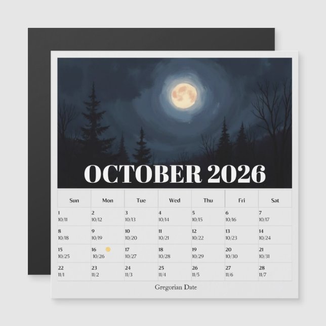 13-Month Moon Phase Zodiac october Calendar (Devant / Derrière)