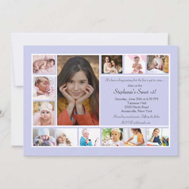 13 Photos Collage Bleu vertical Invitation photo (Devant)