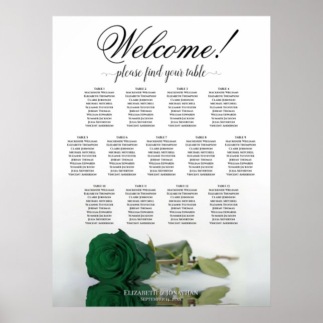 13 Tableau Vert Émeraude Rose Plan de Table Mariag (Devant)