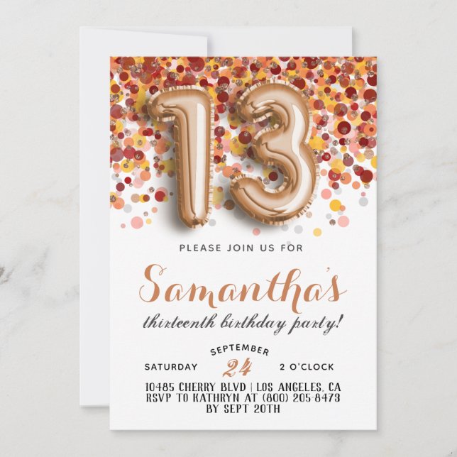 13e anniversaire Confetti Invitation (Devant)
