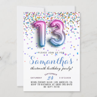 13e anniversaire Confetti Invitation