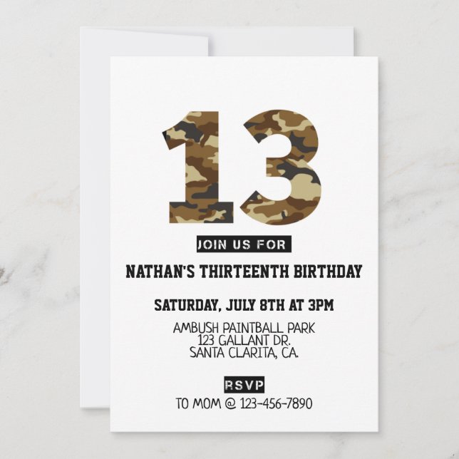 13e anniversaire, fête du garçon, armée, treize an (Devant)
