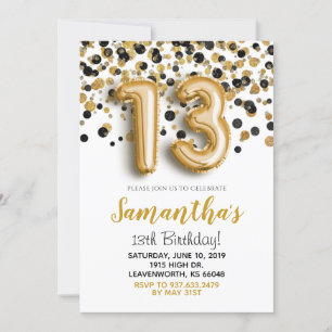13e anniversaire Gold Confetti Invitation