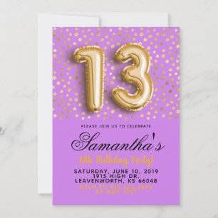 13e anniversaire Gold Confetti Invitation