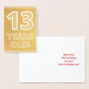 13e anniversaire : Gras "13 ANS !" Carte Gold Foil