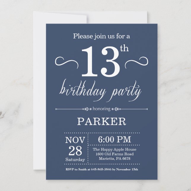 13e anniversaire Invitation Bleu (Devant)