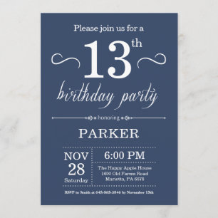 13e anniversaire Invitation Bleu