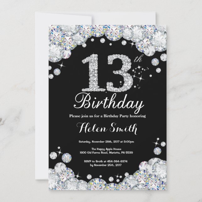13e anniversaire Invitation Chalkboard Silver Diam (Devant)