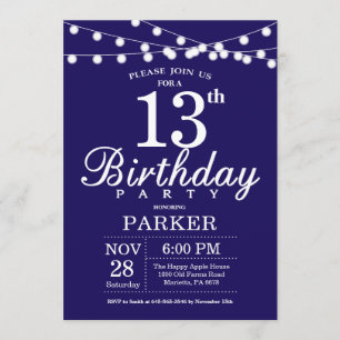 13e anniversaire Invitation Navy Blue