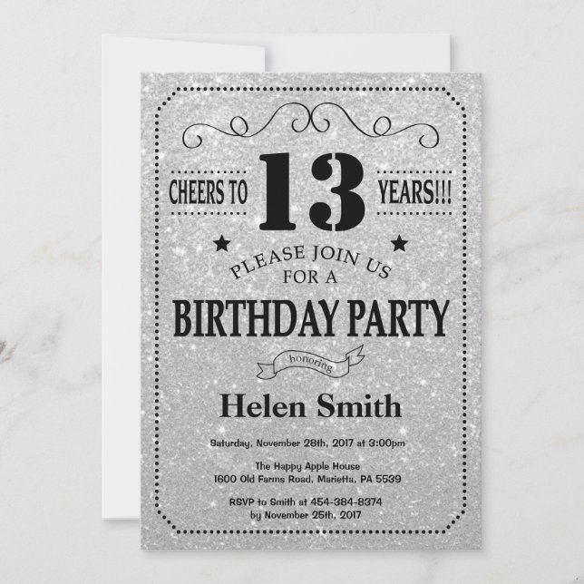 13e anniversaire Invitation Parties scintillant no (Devant)