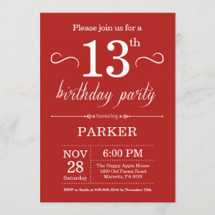 13e anniversaire Invitation rouge