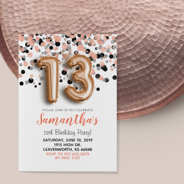 13e anniversaire Rose Gold Confetti Invitation (Créateur téléchargé)