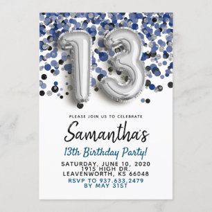 13e anniversaire Silver Confetti Invitation