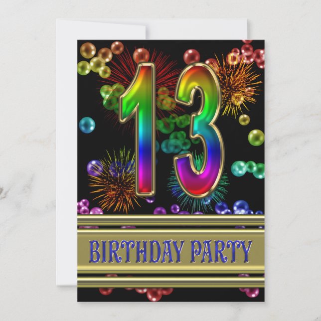13e fête d'anniversaire Invitation avec bulles (Devant)