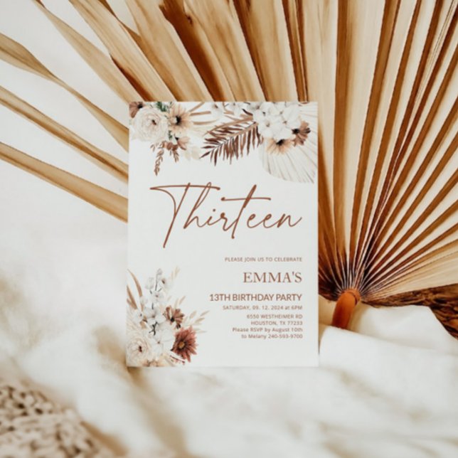 13E Invitation Anniversaire Boho Pampas (Créateur téléchargé)