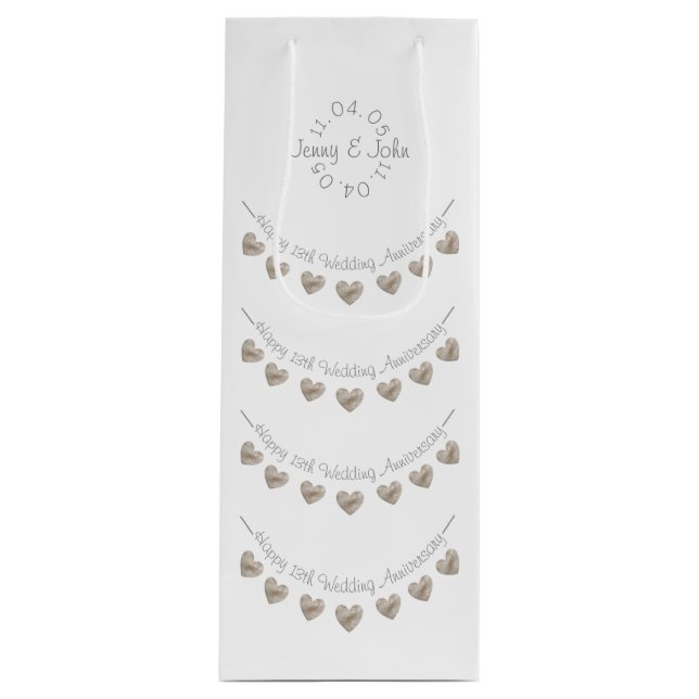 13e Mariage Anniversaire sac à vin en dentelle (Devant)