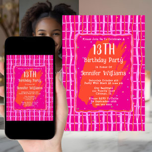 13ème Digital Hot Pink Invitation Anniversaire Whi