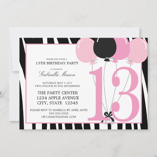 13ème invitation de fête d'anniversaire 5x7 (Devant)