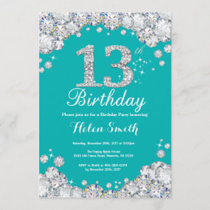 13ème Invitation Teal d'anniversaire et diamant
