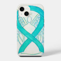 coque iphone d'angle de ruban turquoise pour la se
