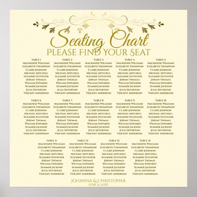 14 Tableau Élégant Mariage à crème dorée (Devant)