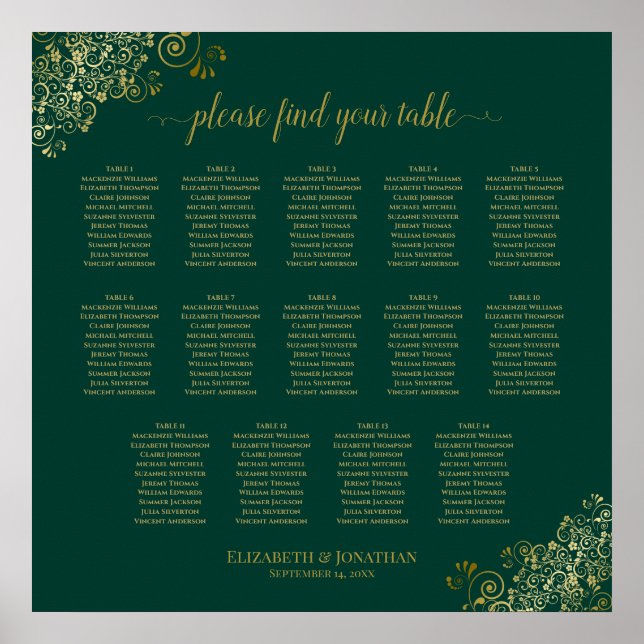 14 Tableau Émeraude Vert Mariage Plat Or (Devant)