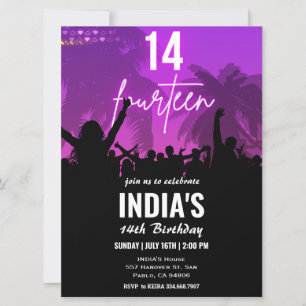 14e anniversaire fête Pink Neon Invitation